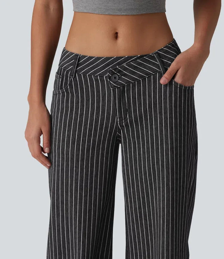 Halara Flex asymmetrisk med låg midja vida ben rand jeans för arbete med fickor