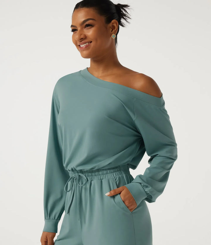 Enaxlad långärmad dragsko vardaglig jumpsuit med fickor - Easy Peezy Edition
