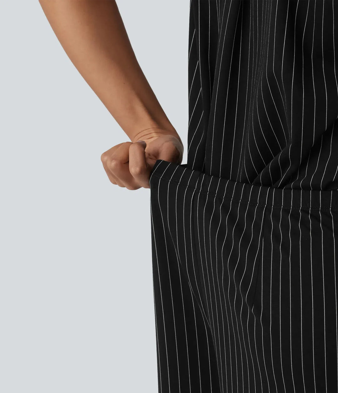 Kortärmad bältad randig InstantCool arbetsskjorta jumpsuit med fickor-Easy Peezy Edition