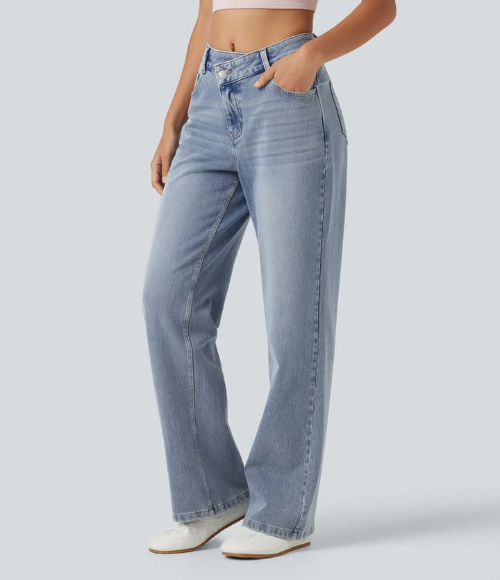 Halara Flex asymmetrisk med medelhög midja raka ben vardagsjeans med fickor