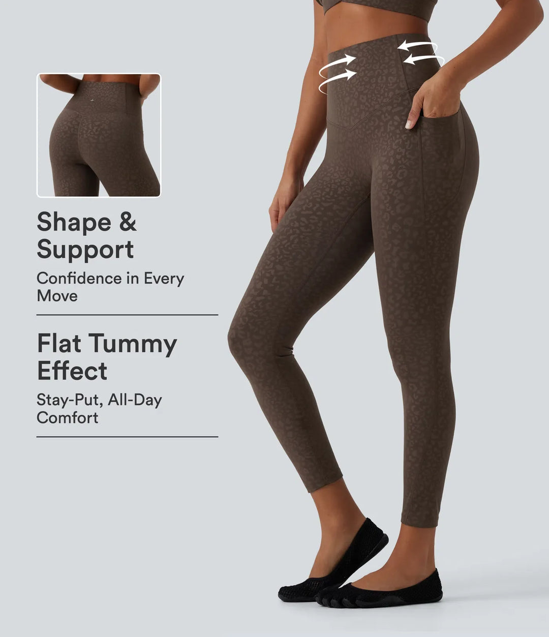 Lyckera UltraSculpt leopardmönster högmidjad magkontroll yogaleggings med fickor