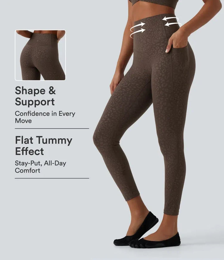 Lyckera UltraSculpt leopardmönster högmidjad magkontroll yogaleggings med fickor