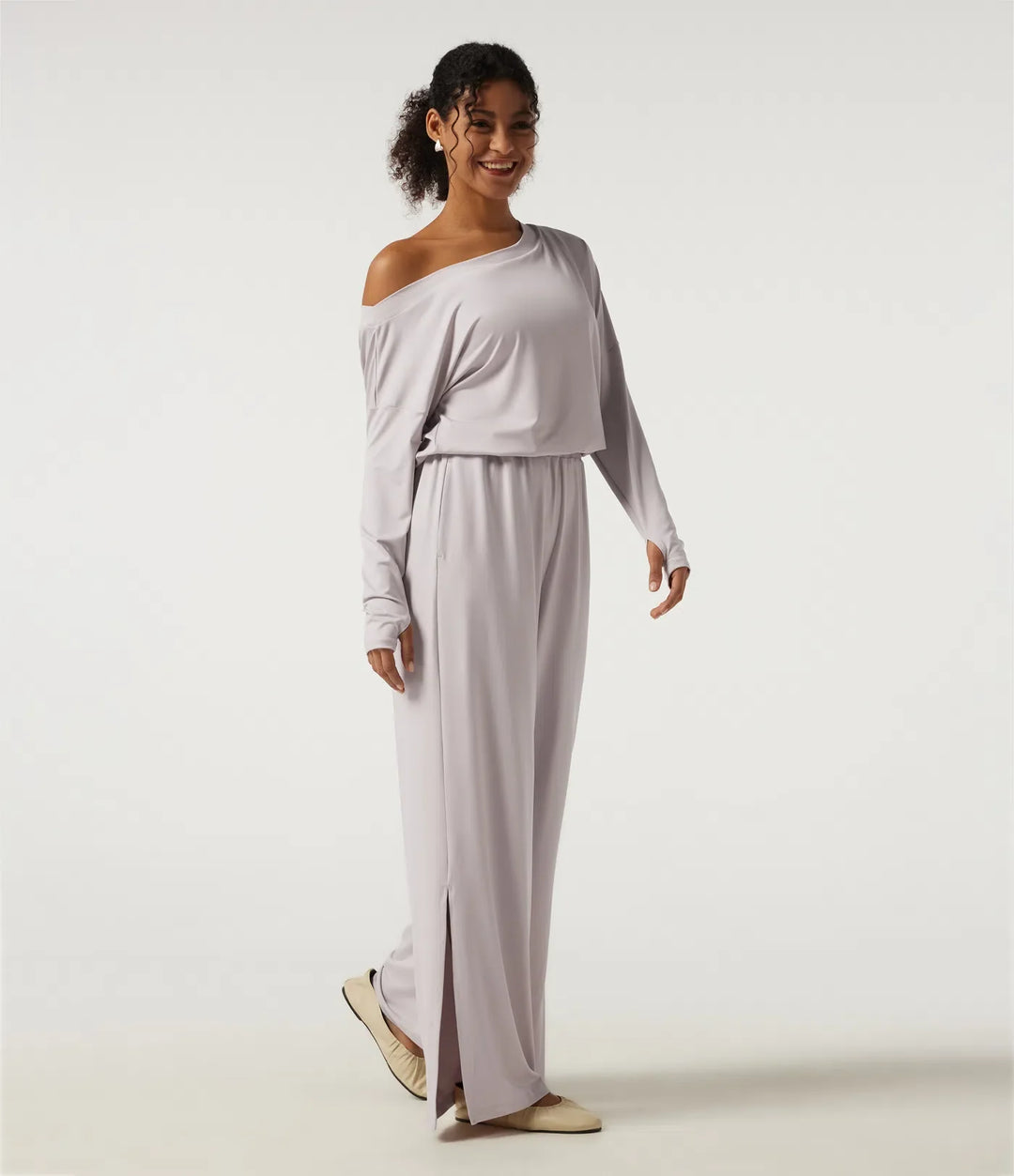 Enaxlad långärmad vida ben vardaglig jumpsuit med inbyggd BH och fickor -Easy Peezy Edition