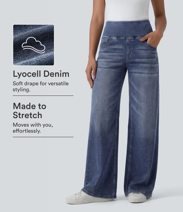Halara Flex med medelhög midja draperad lyocell tvättad för vardag baggy vida ben jeans med fickor