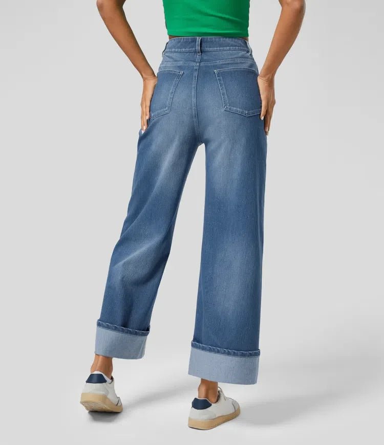 Halara Flex med hög midja och fickor upprullad fåll vida ben tvättad vardagsjeans