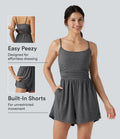 Inbyggd BH rynkat 2-i-1 melerad vardaglig playsuit med fickor-Easy Peezy Edition