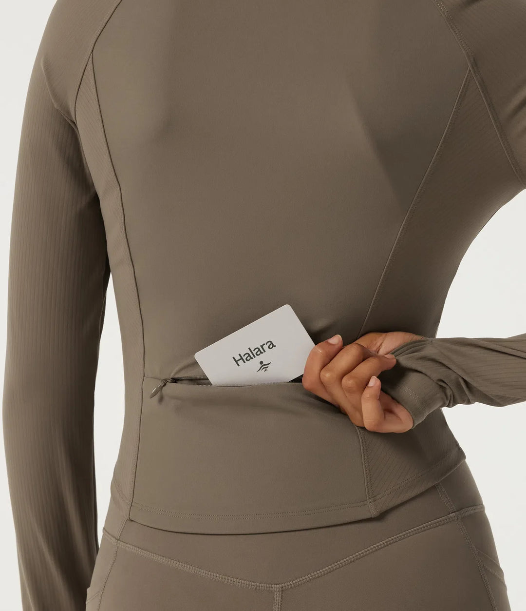 Lyckera UltraSculpt halvpolo långärmad yoga kurvig jacka med tumhål och fickor