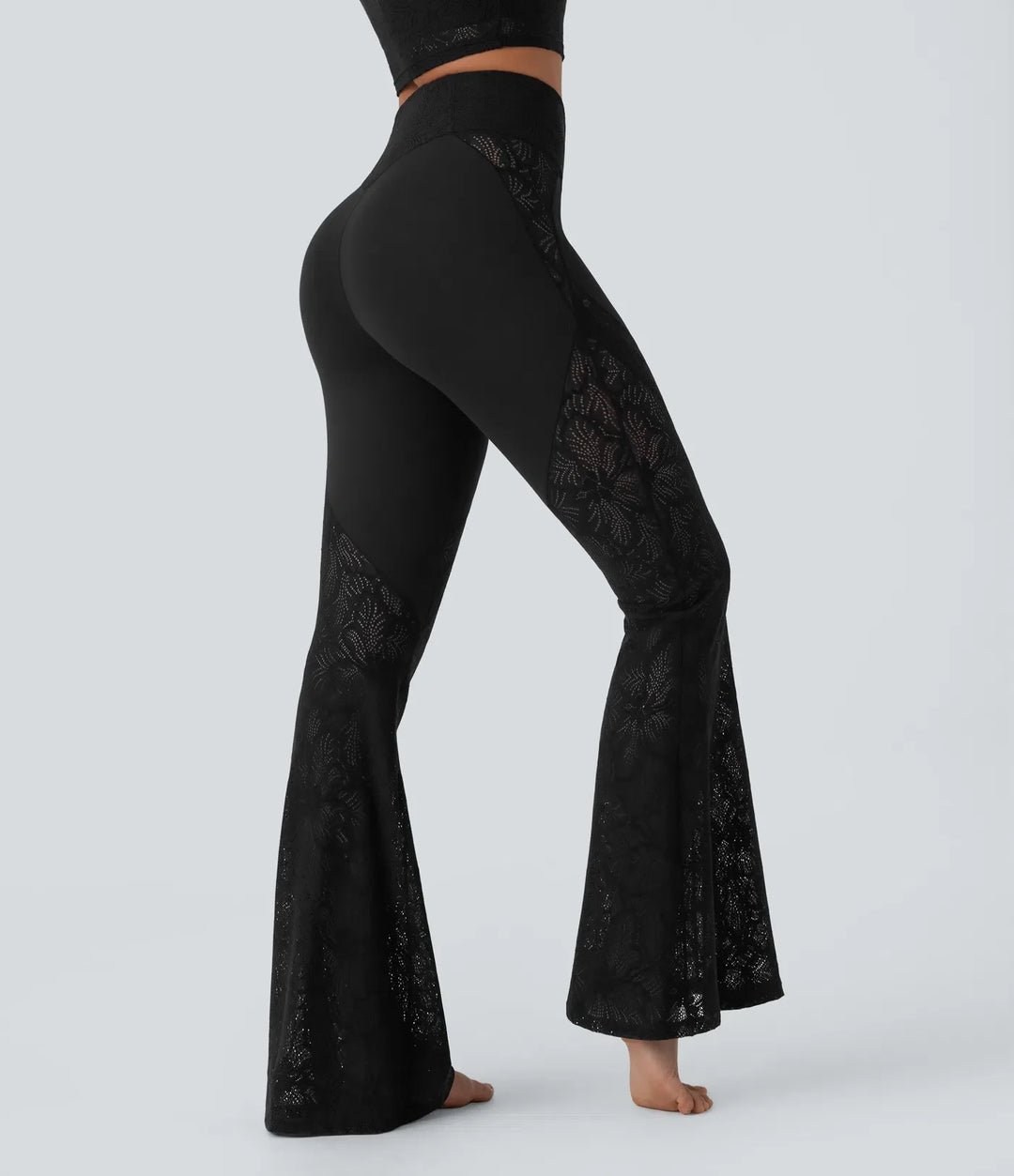 SoftlyZero högmidjad crossover ficka kontrastspets utsvängd yogaleggings
