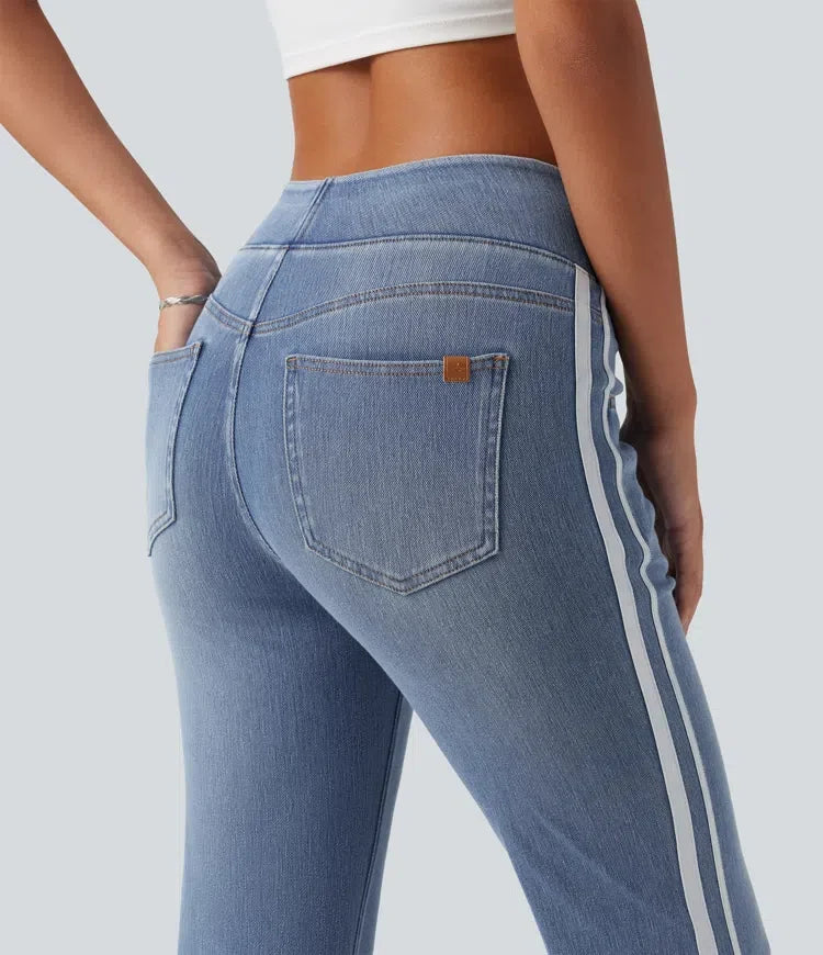 Halara Flex med hög midja rand utsvängd tvättad vardagsjeans med fickor