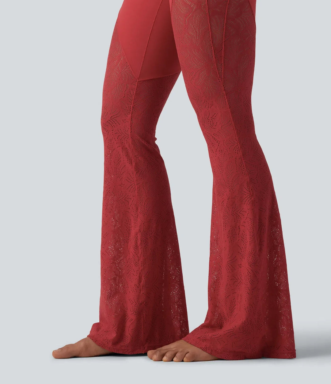 Lyckera UltraSculpt högmidjad magkontroll kontrastspets yoga utsvängd leggings med ficka