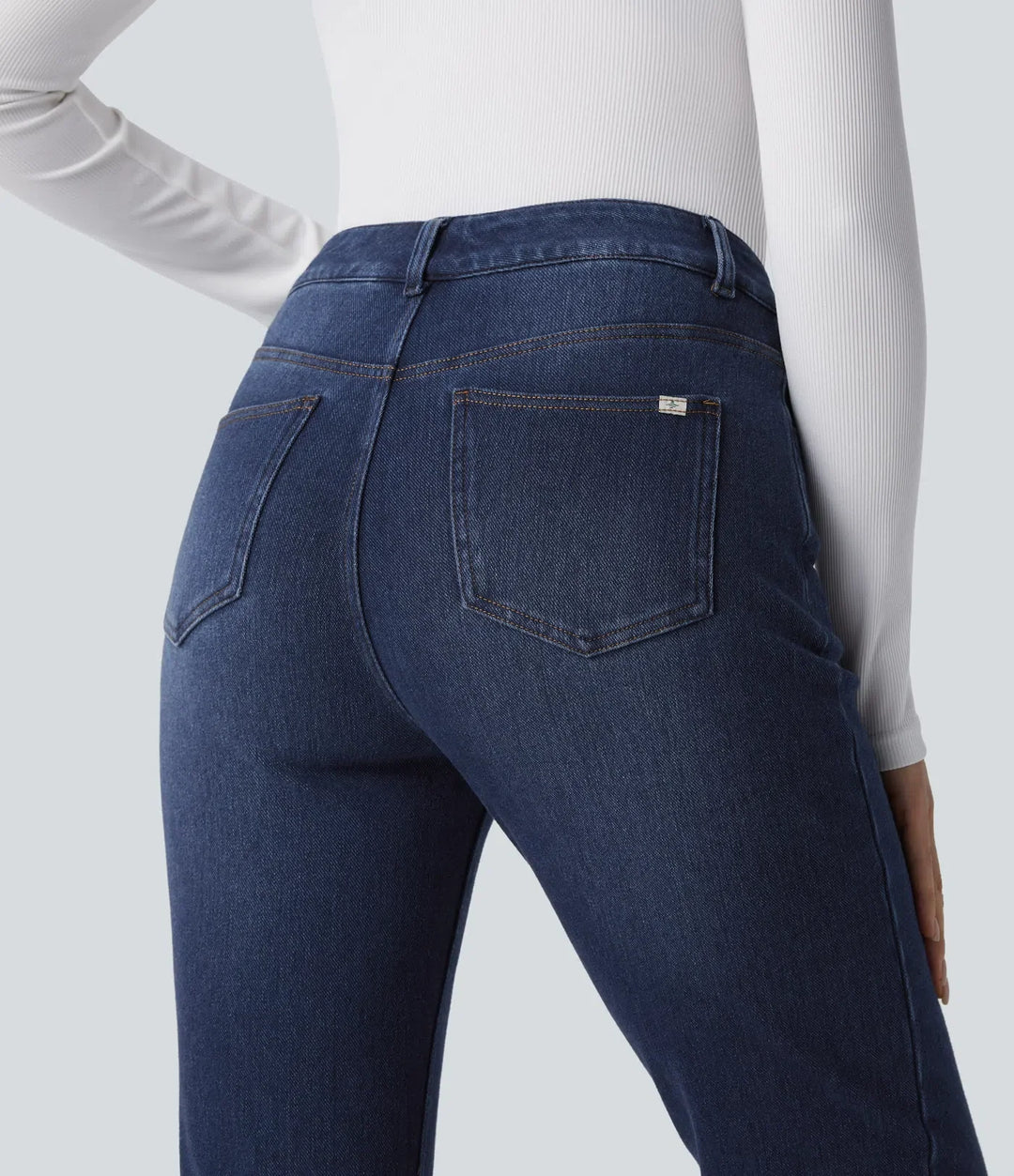 Lyckera Flex denim Heat högmidjad fickor raka ben tvättad vardagsjeans
