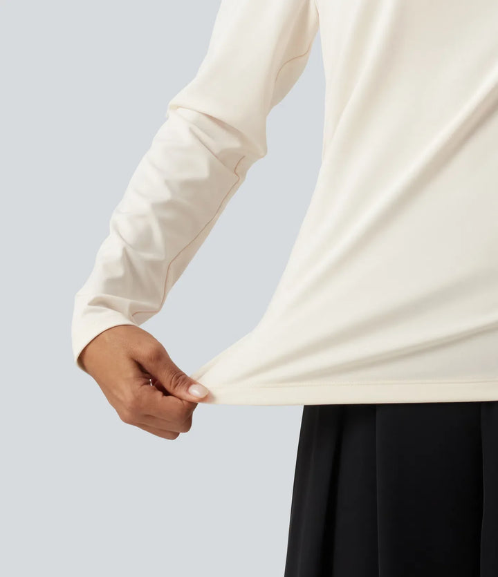 Asymmetrisk draperad halsringning långärmad rynklad slits fåll blus för arbete