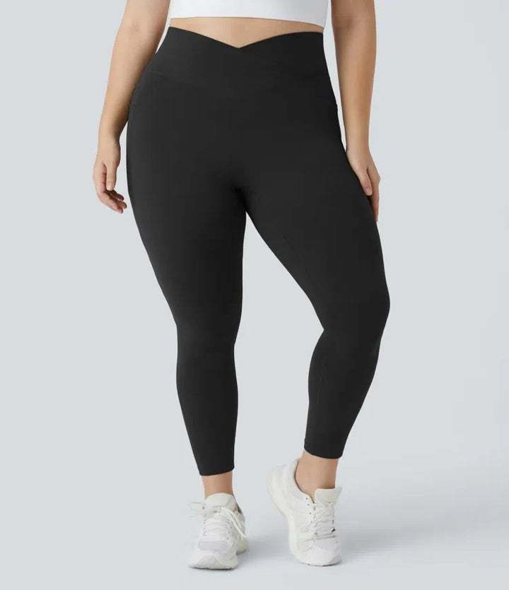 SoftlyZero med hög midja, omlottmidja och ficka enfärgad plusstorlek fullängd leggings