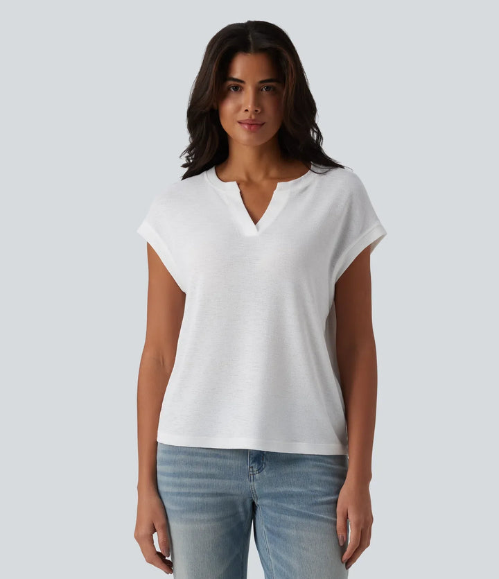Halvtransparent med slag kortärmad T-shirt för vardag