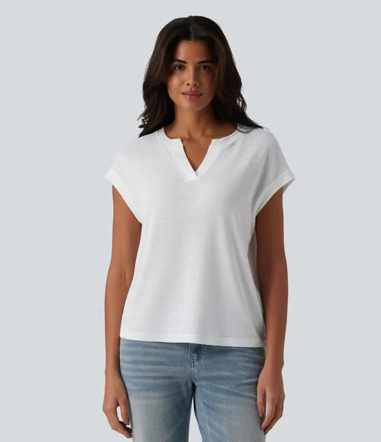 Halvtransparent med slag kortärmad T-shirt för vardag
