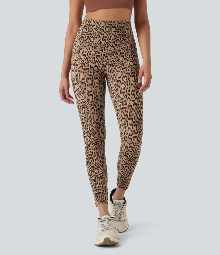 Lyckera UltraSculpt leopardmönster högmidjad magkontroll yogaleggings med fickor