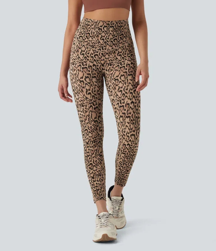 Lyckera UltraSculpt leopardmönster högmidjad magkontroll yogaleggings med fickor