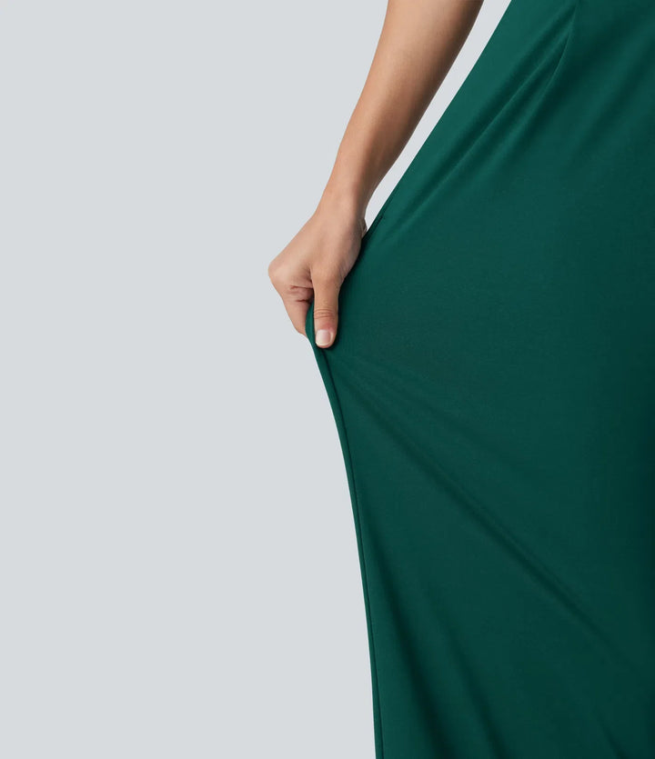 Enaxlad ärmlös bältad inbyggd BH fest jumpsuit med fickor- Easy Peezy
