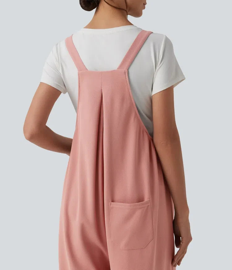 Justerbara axelband våffelstruktur för vardag gravid hängselbyxor med fickor