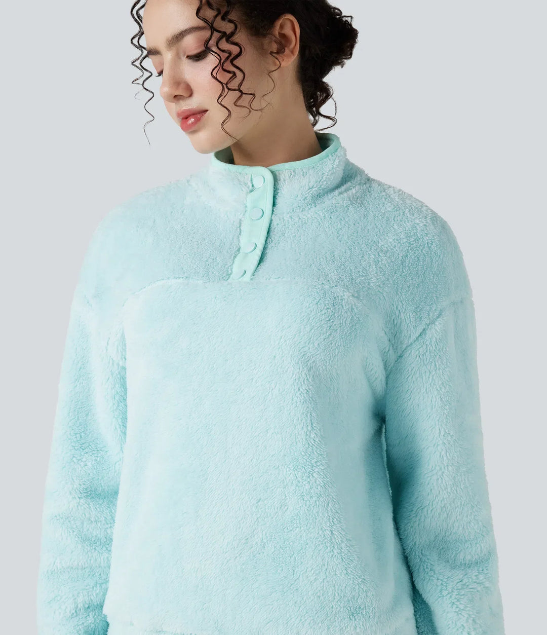 Ståkrage knapp vardaglig fleece sweatshirt