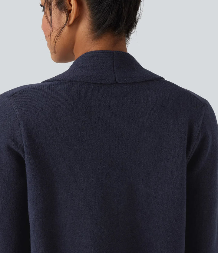 Slagkrage långärmad vardaglig cardigan med fickor