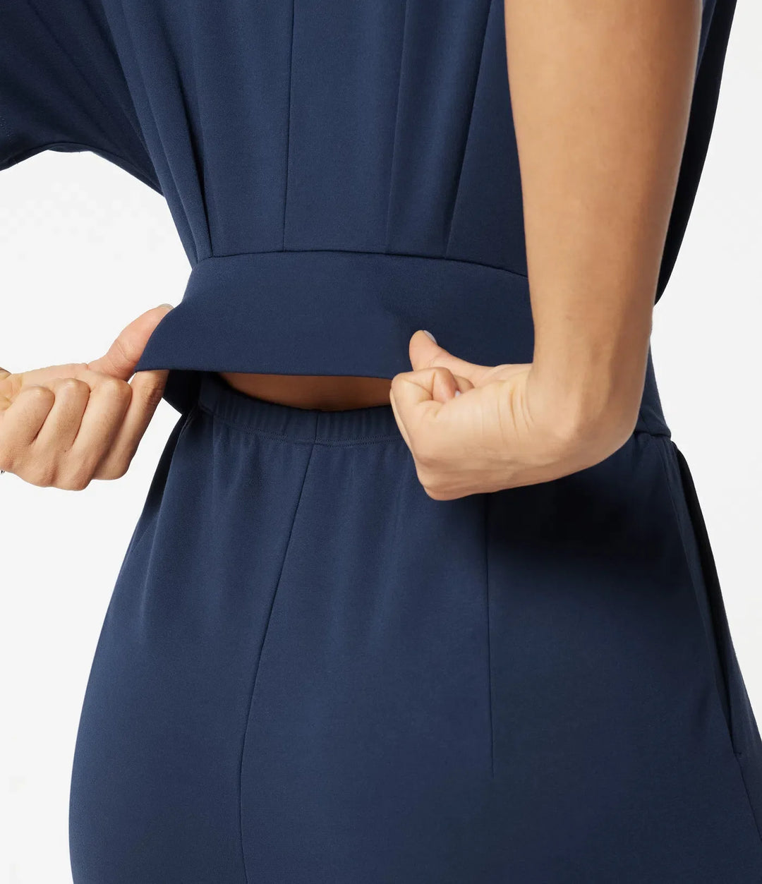 V-ringad kortärmad rynkat vida ben vardaglig jumpsuit med fickor -Easy Peezy Edition