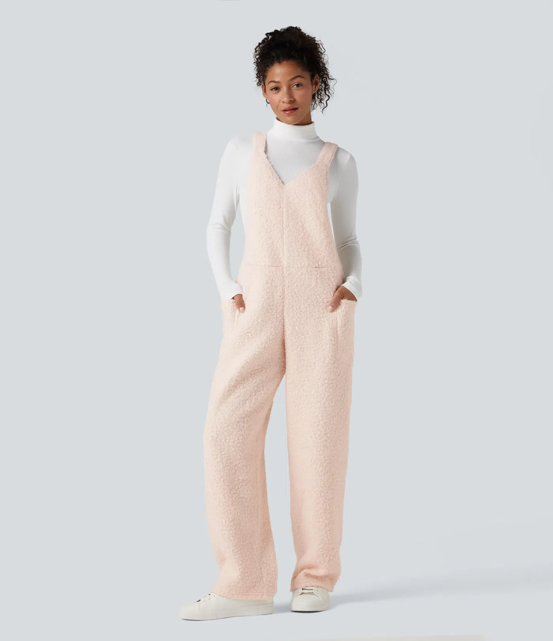 V-ringad vardaglig teddy overall med fickor
