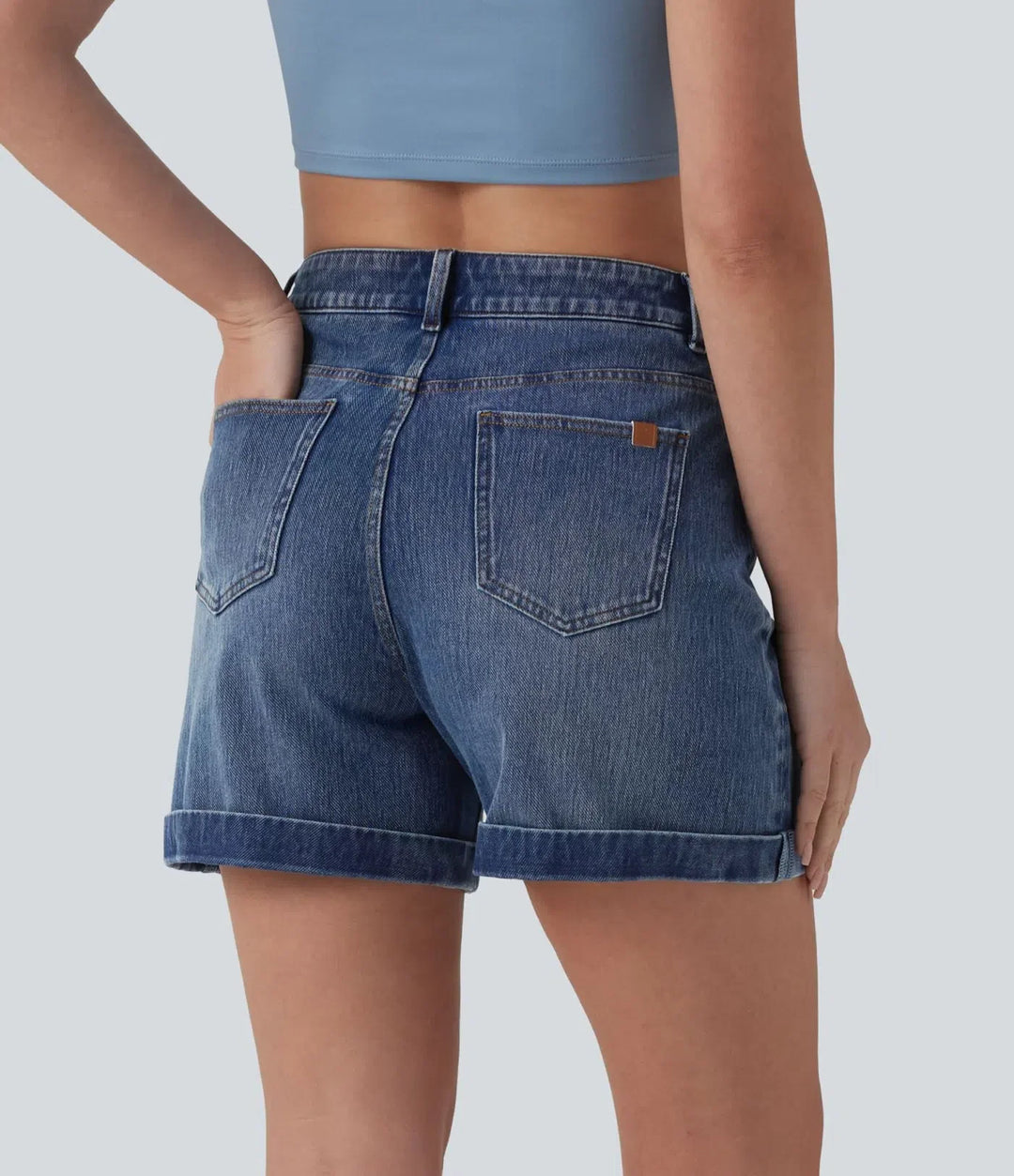 Halara Flex med medelhög midja upprullad fåll denim vardagsshorts 5&