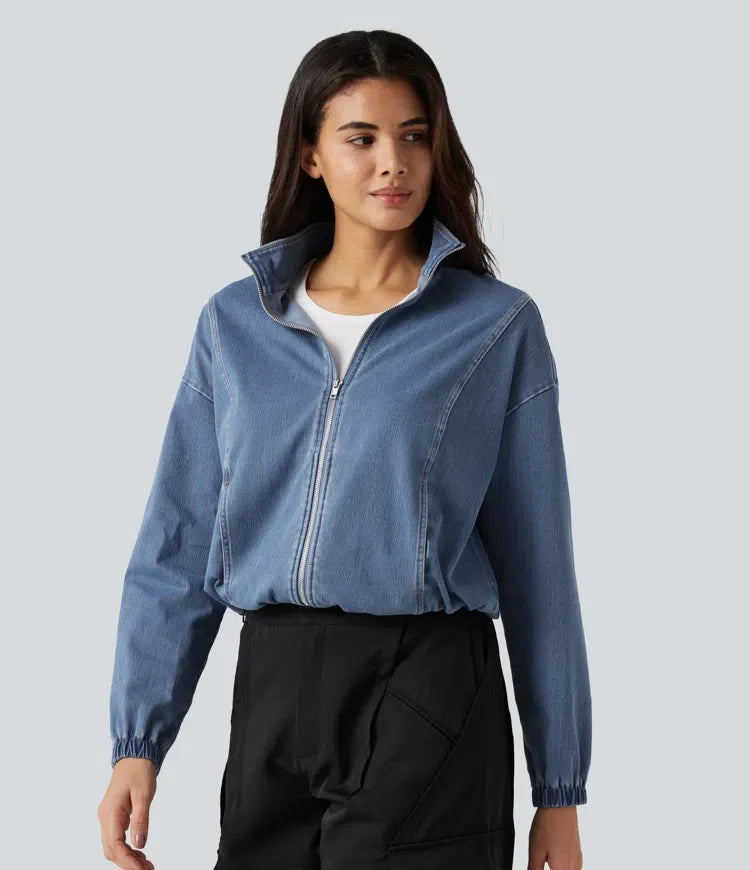 Lyckera Flex hög hals långärmad denim vardaglig jacka med fickor