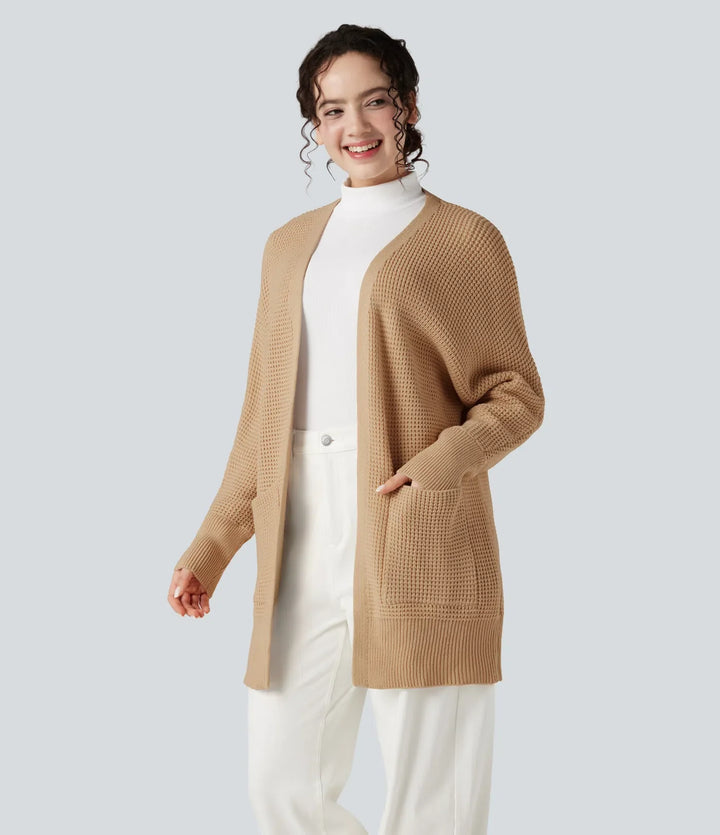 Långärmad vardaglig cardigan med fickor