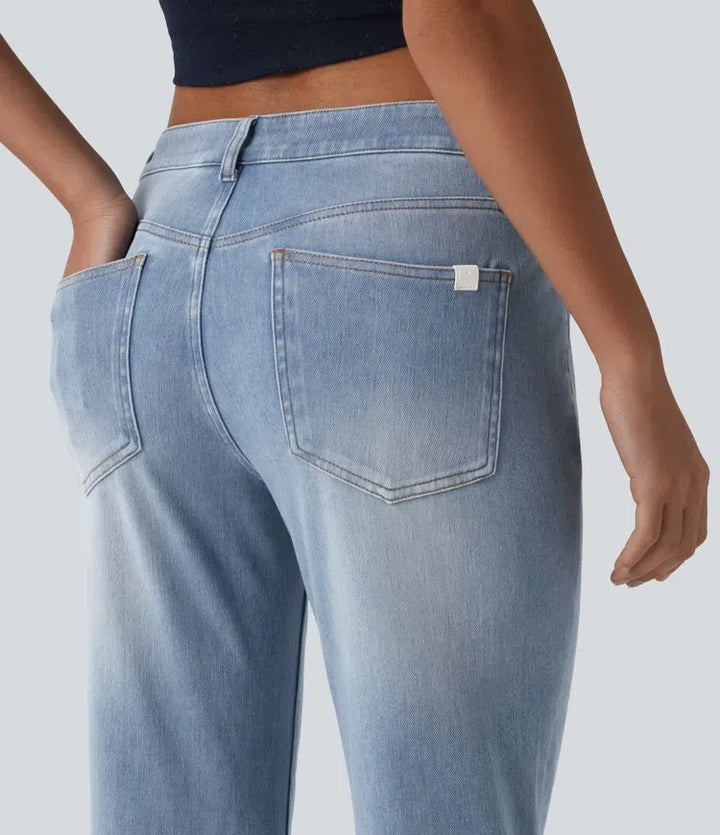 Lyckera Flex låg midja utsvängd tvättad vardagsjeans med fickor