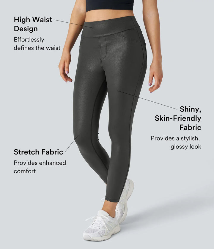 SoftlyZero konstläder högmidjad ficka arbete leggings