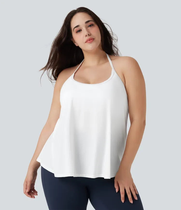 Plusstorlek SoftlyZero Airy halterneck draperad InstantCool sporttopp för yoga
