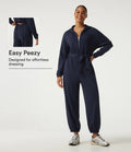 Med huva nedhasad långärmad halv dragkedja knytning fram vardaglig jogger jumpsuit med fickor-Easy Peezy Edition