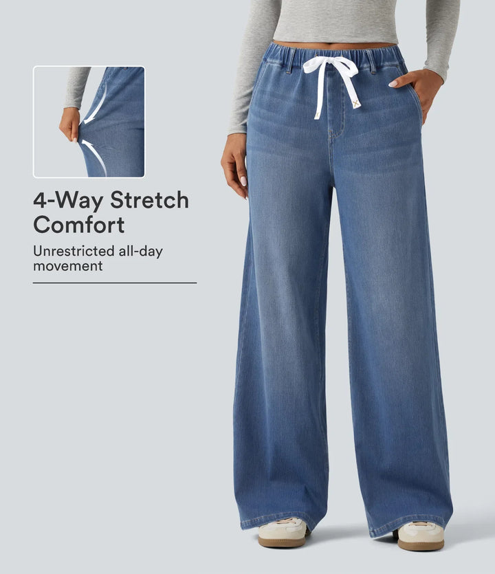 Halara Flex med medelhög midja vida ben vardagsjeans med fickor