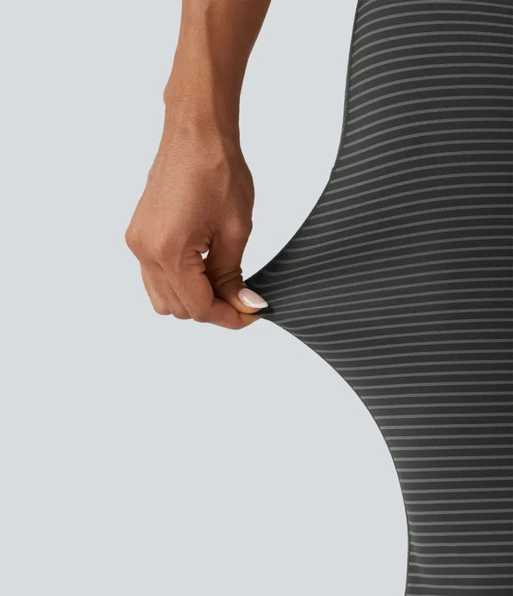 V-formad med hög midja kontrastspets rand yoga utsvängd leggings med fickor