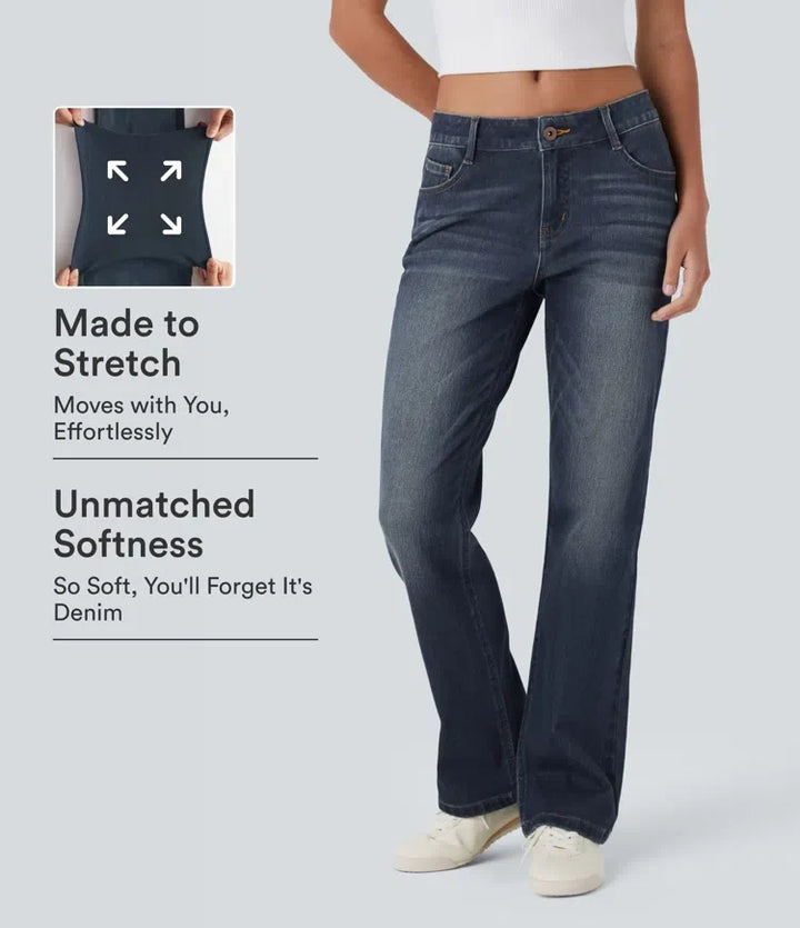 Halara Flex med låg midja dragkedja fickor tvättad för vardag bootcut jeans