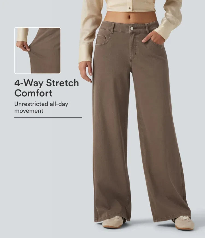 Lyckera Flex låg midja vida ben vardagsjeans med fickor