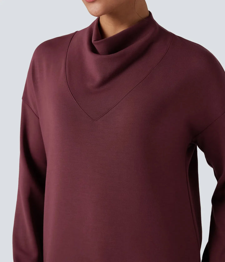 SpacerTek draperad hals långärmad vardaglig sweatshirt
