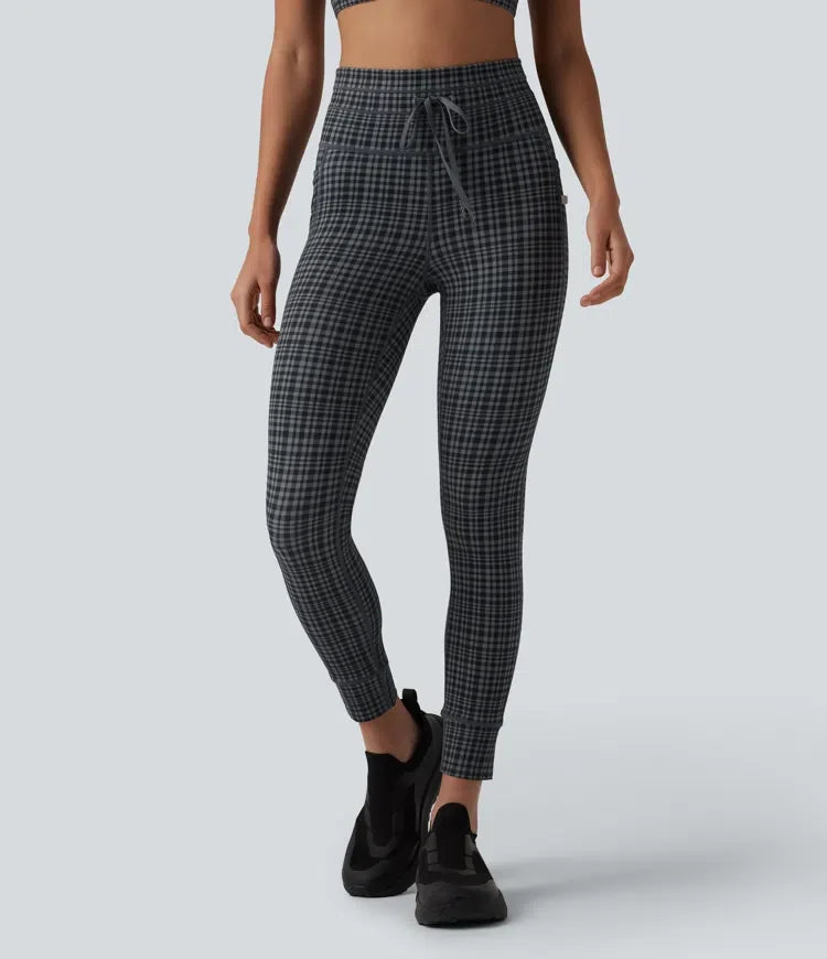Lyckera UltraSculpt rutig rutig mönster högmidjad dragsko yogaleggings med fickor