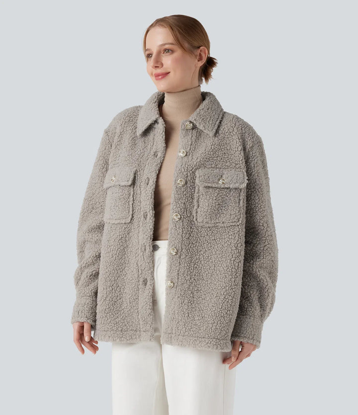 Långärmad vardaglig sherpajacka med fickor
