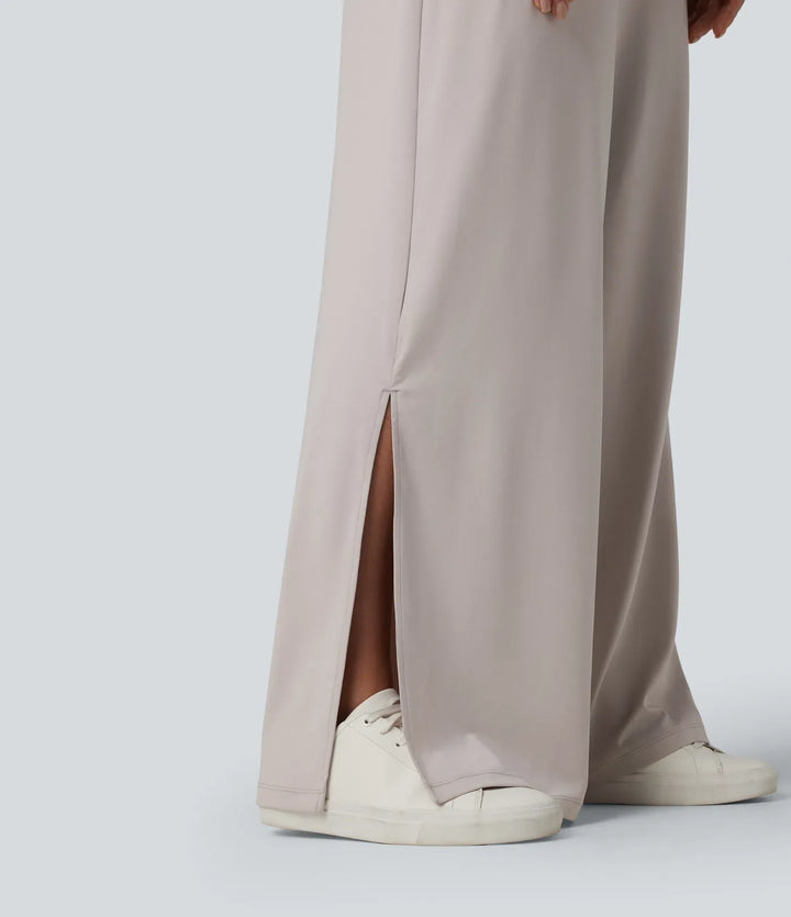 Enaxlad kortärmad slits fåll vardaglig jumpsuit med fickor-Easy Peezy