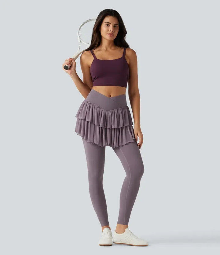 Softlyzero med hög midja omlott kontrastmesh träning leggings med kjol med fickor