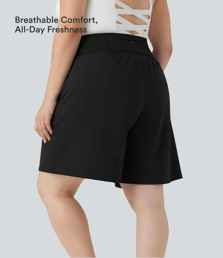 Plusstorlek SoftlyZero Airy med hög midja InstantCool yoga bermudashorts med fickor