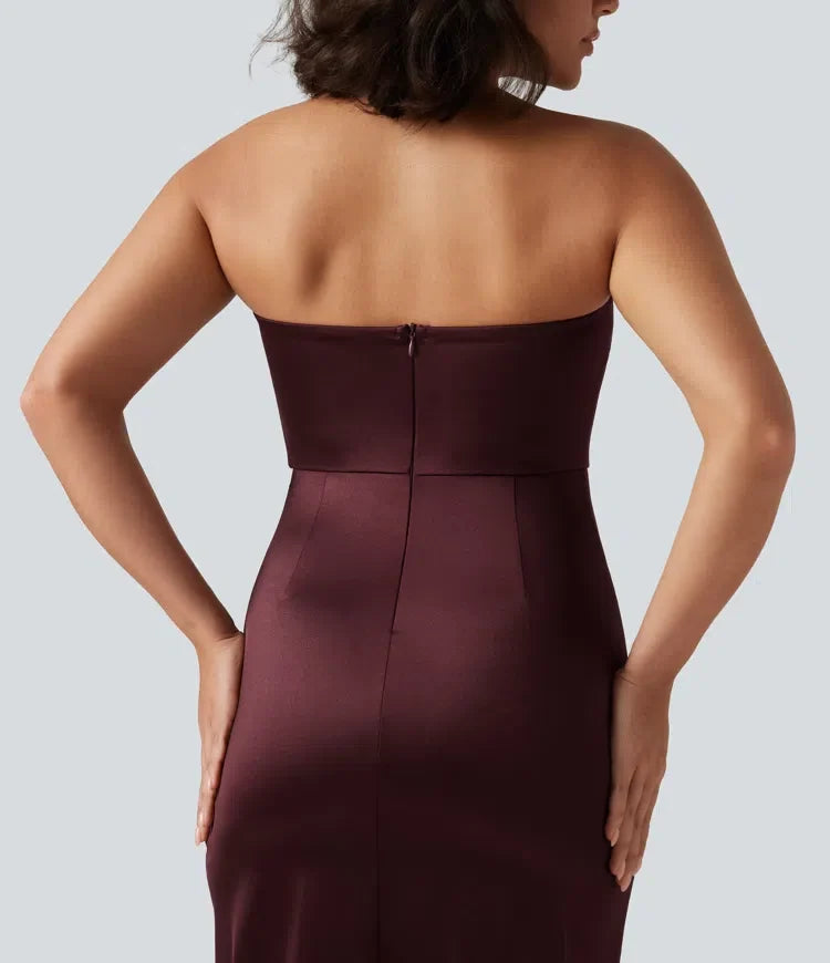 Tubmodell 2-i-1 figurnära satin midi festklänning