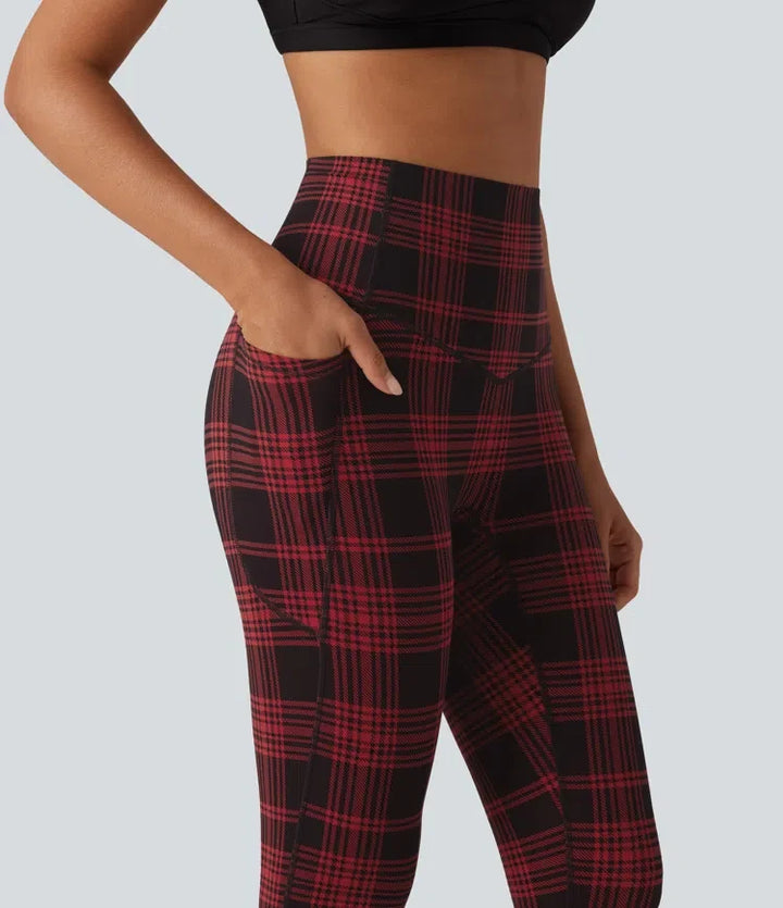 Lyckera UltraSculpt rutig mönster högmidjad magkontroll löpning leggings med fickor