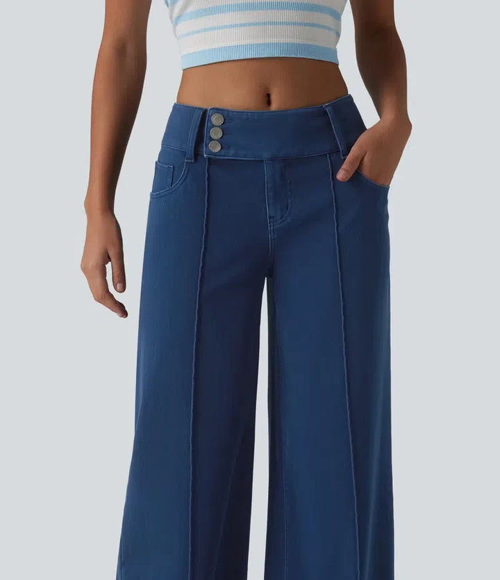 Lyckera Flex låg midja raka ben färgstark arbete jeans med fickor