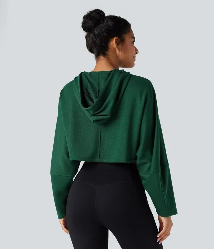 Med huva nedhasad axel croppad avslappnad vardaglig sweatshirt