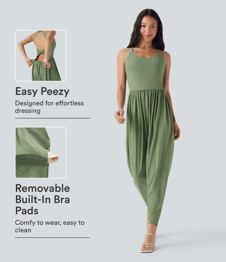 Inbyggd BH harem vardaglig jumpsuit med fickor-Easy Peezy Edition