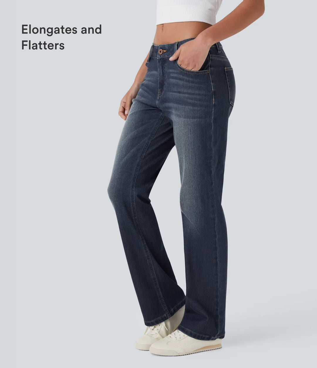 Lyckera Flex låg midja dragkedja fickor tvättad vardaglig bootcut-jeans